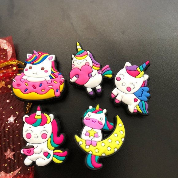 Unicorn Shoe Charms 5 Piece Variety Pack in Moon & Stars Sparkle Bag 1" Charms - Picture 2 of 3